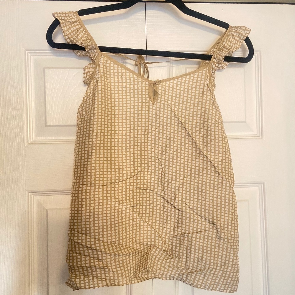 100% SILK Tan/Cream Printed Tank Top